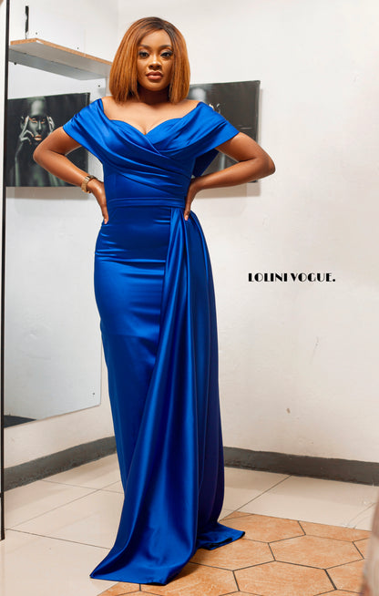 Royal blue Bardot ankle length dress