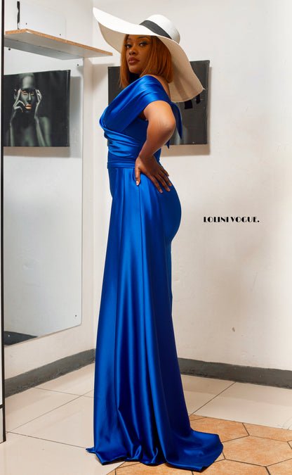 Royal blue Bardot ankle length dress