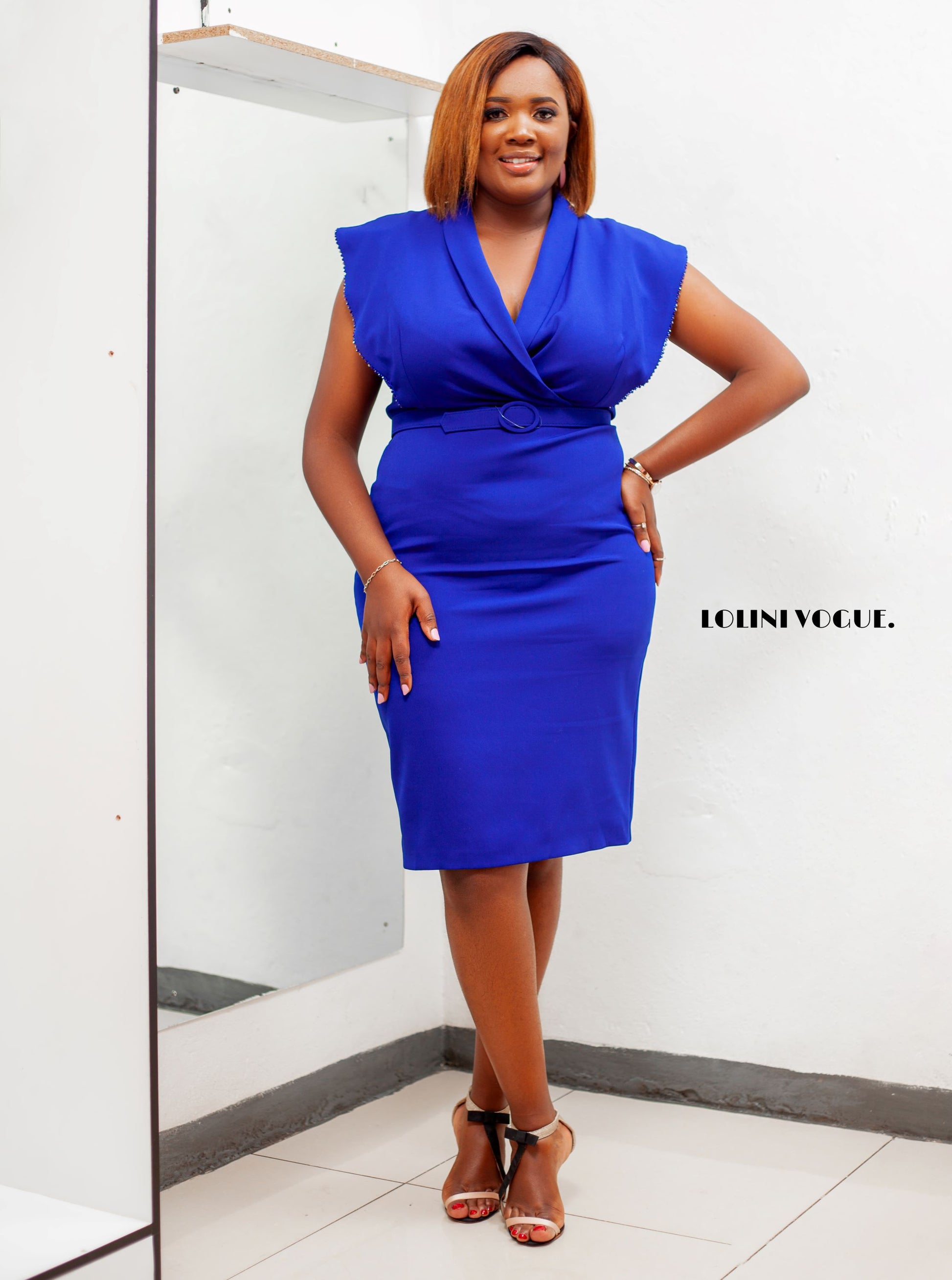 blue pencil dress comes with a belt 