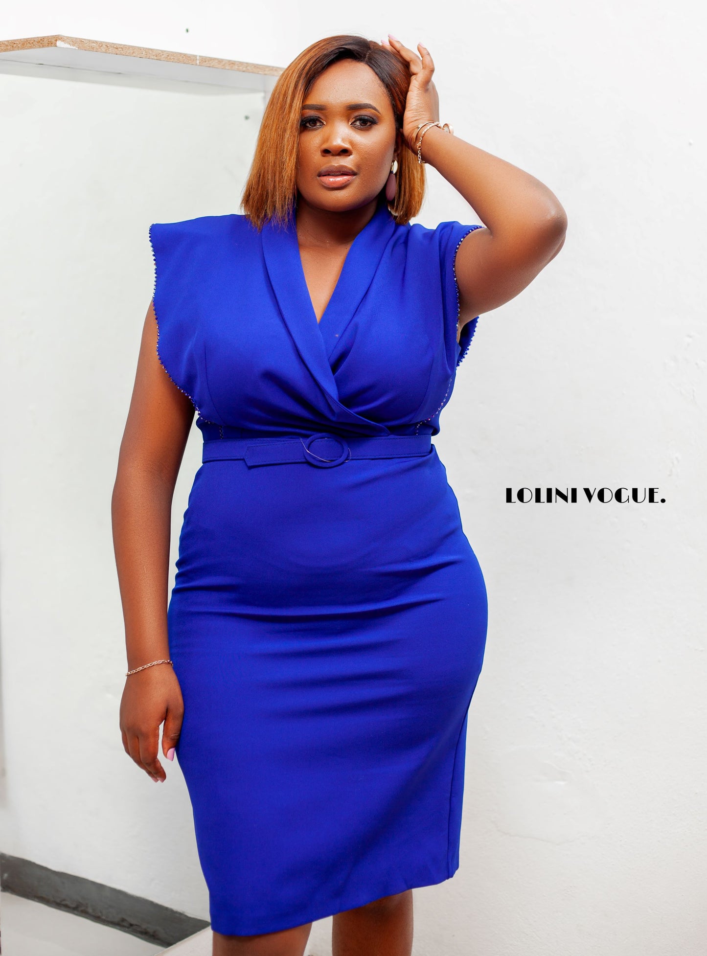 blue pencil dress comes with a belt 