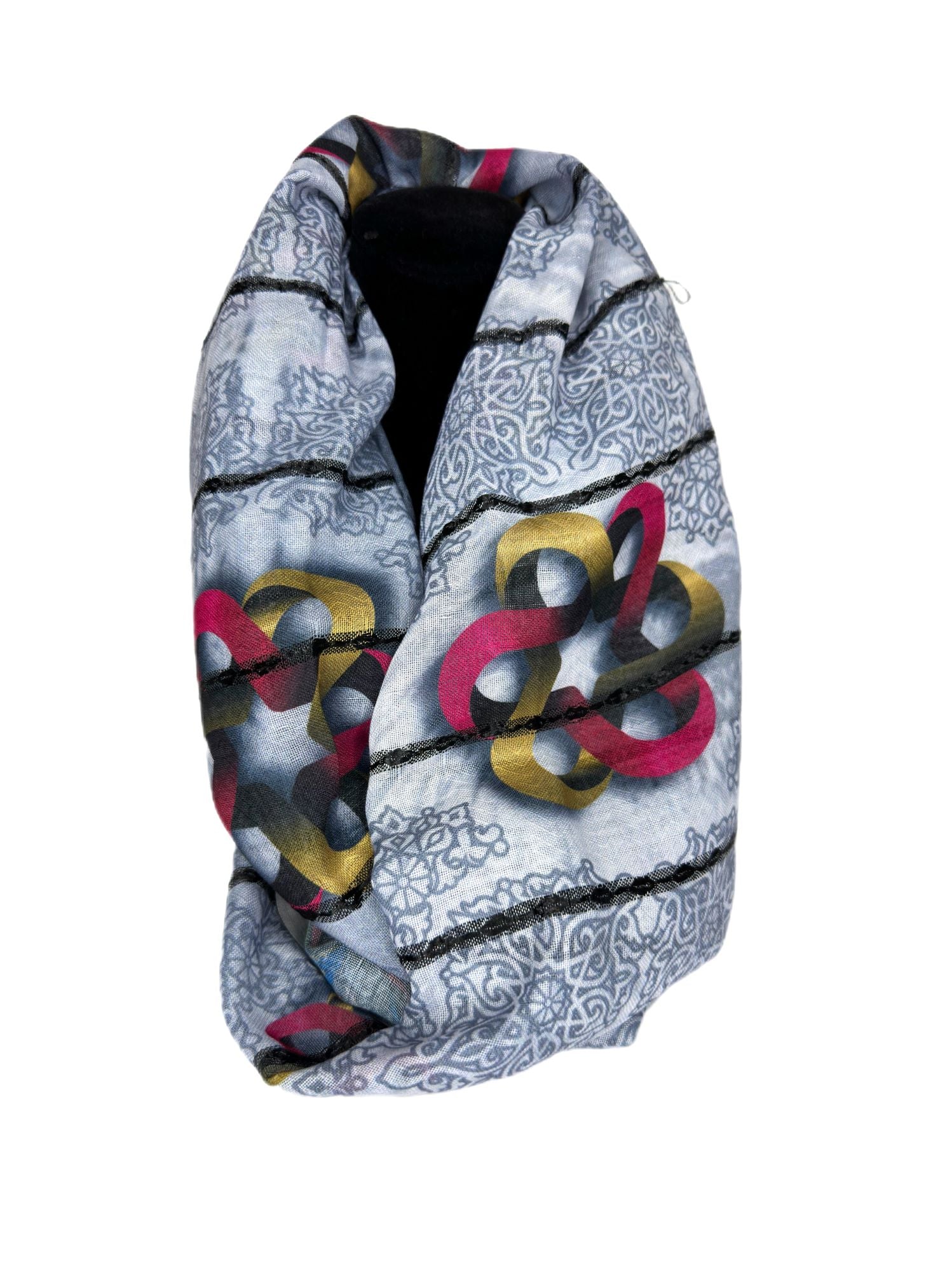 blue printed scarfs with red and yellow patterned details-lolini vogue