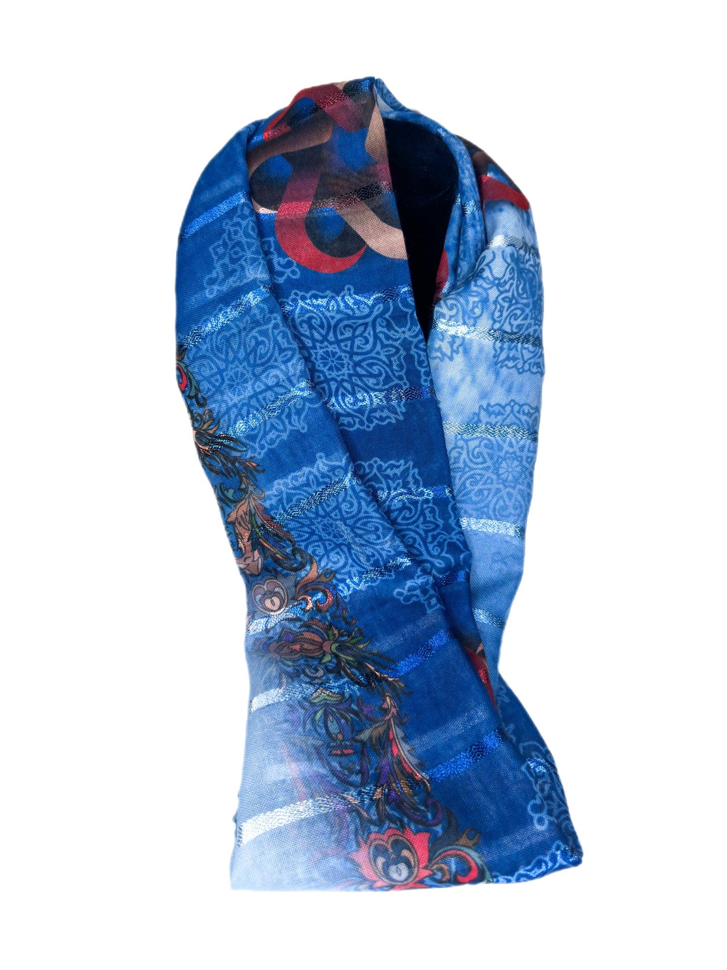 blue patterned scarf with bold designs-lolini vogue