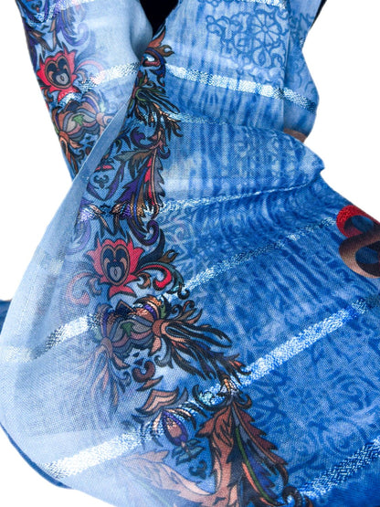 blue patterned scarf with bold designs-lolini vogue