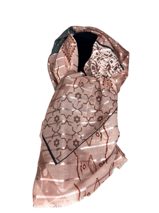 shade of brown printed scarf-lolini vogue