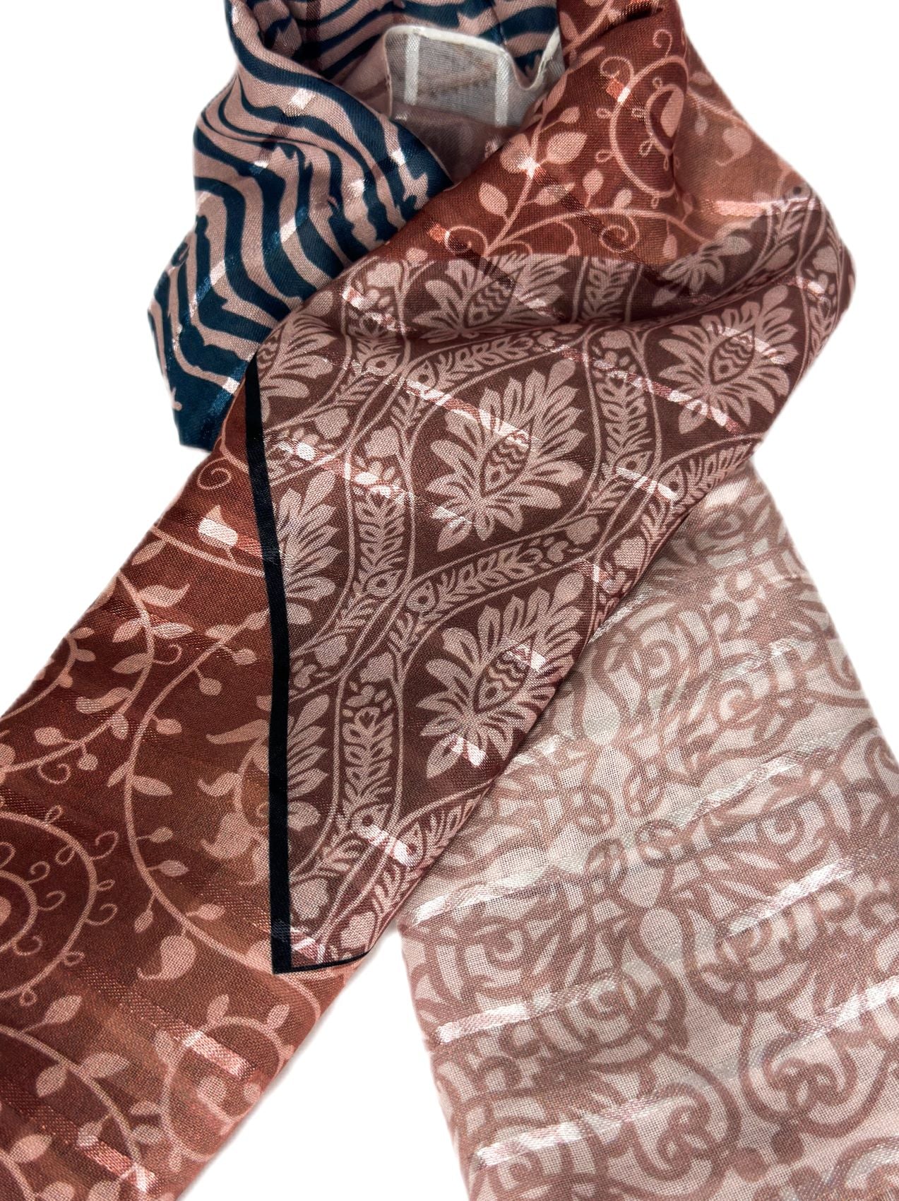 shade of brown printed scarf-lolini vogue