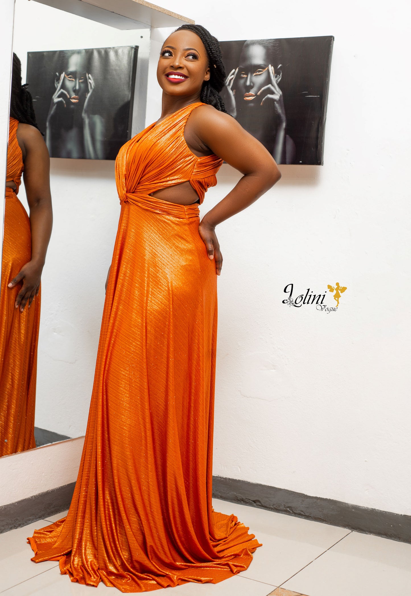 burnt orange evening gown