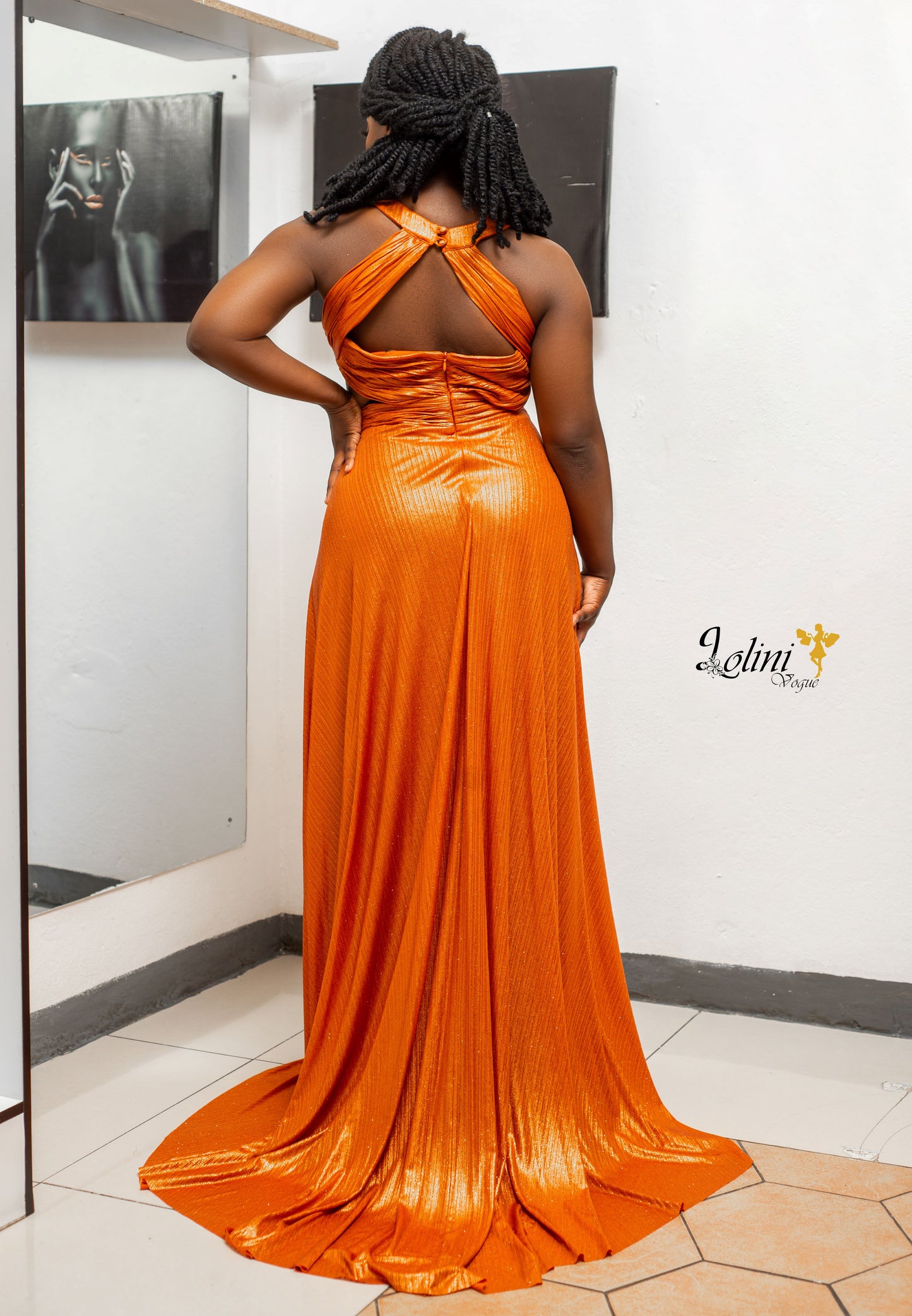 burnt orange evening gown