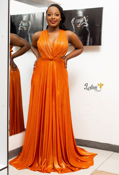 burnt orange evening gown