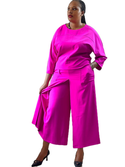 fuchsia 2 piece culotte suit-lolini vogue