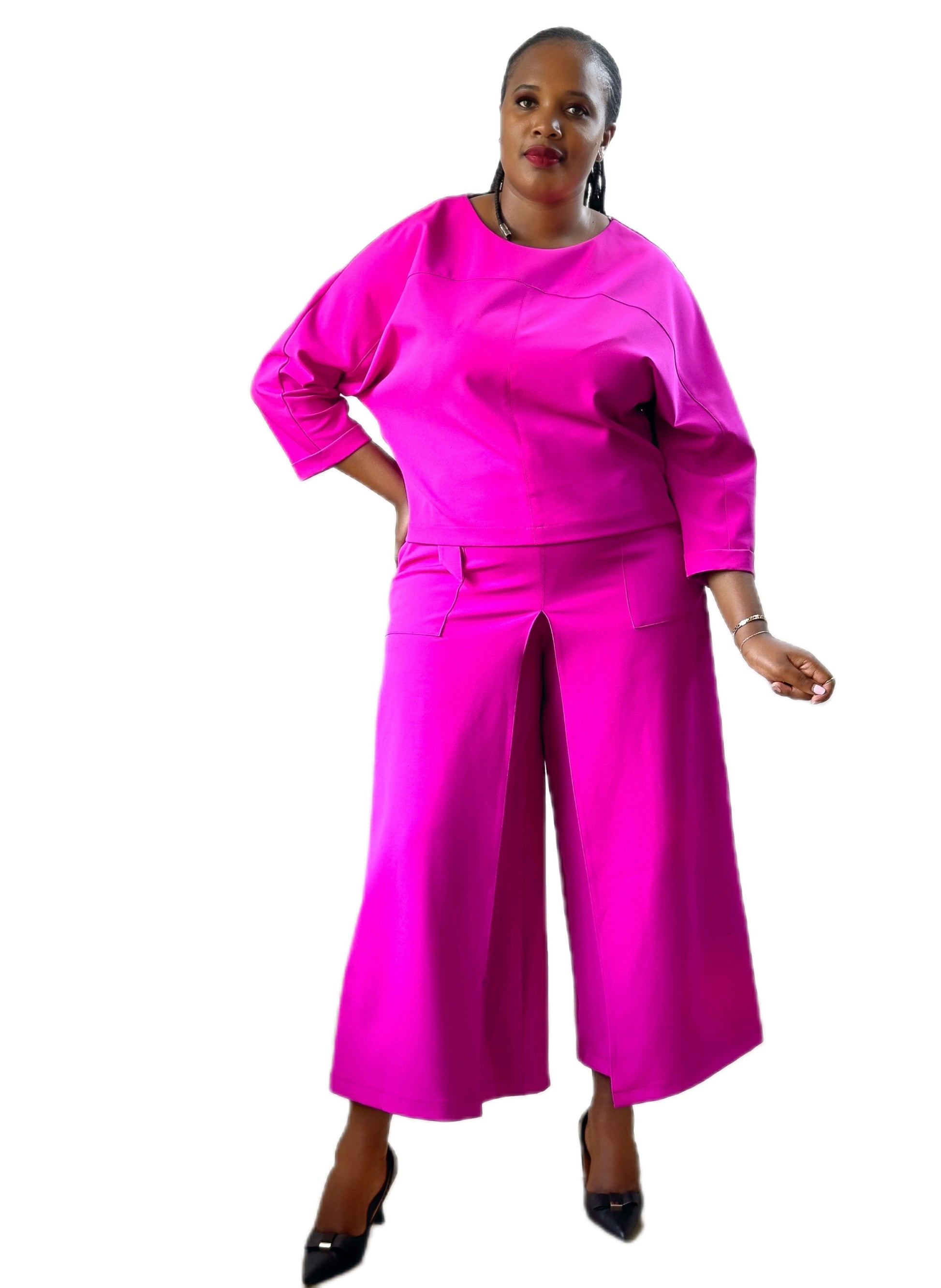 fuchsia 2 piece culotte suit-lolini vogue