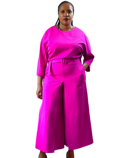 fuchsia 2 piece culotte suit-lolini vogue