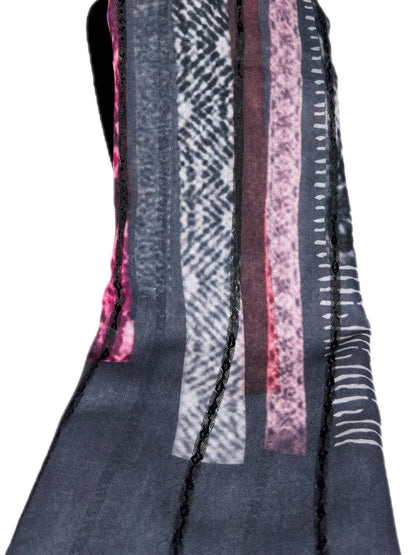 Grey with prink printed details scarf- lolini vogue