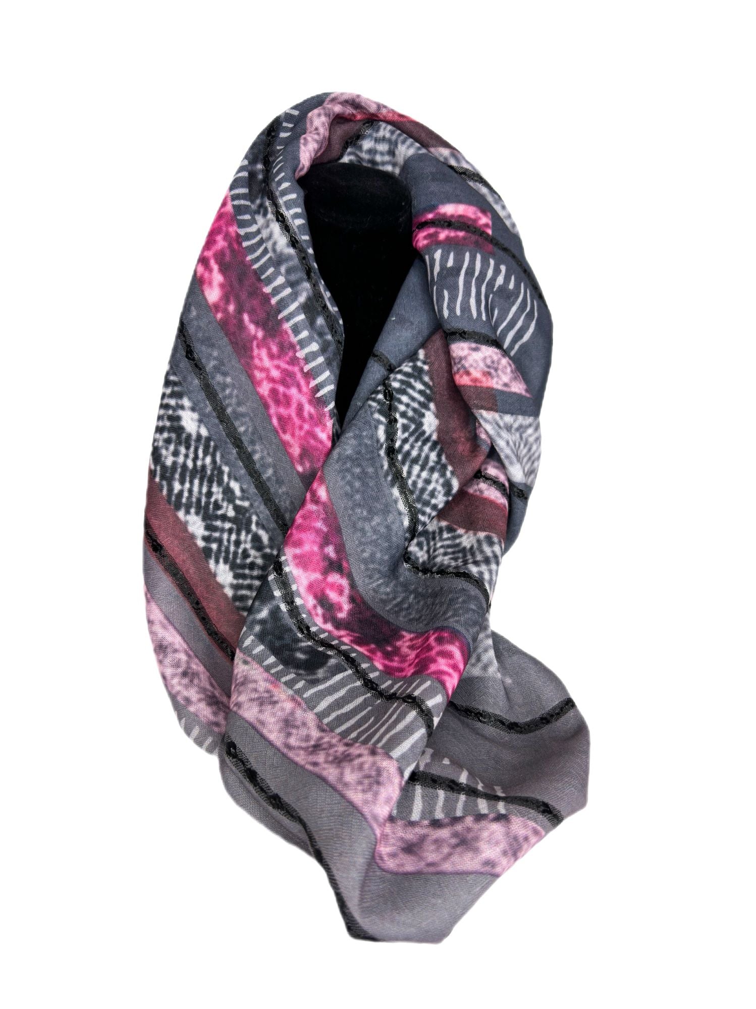 Grey with prink printed details scarf- lolini vogue