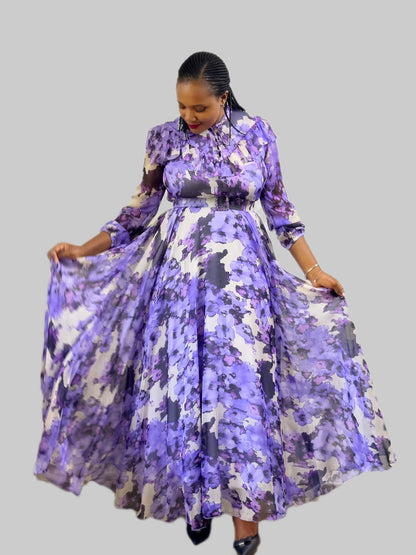 Robe longue à motifs lilas