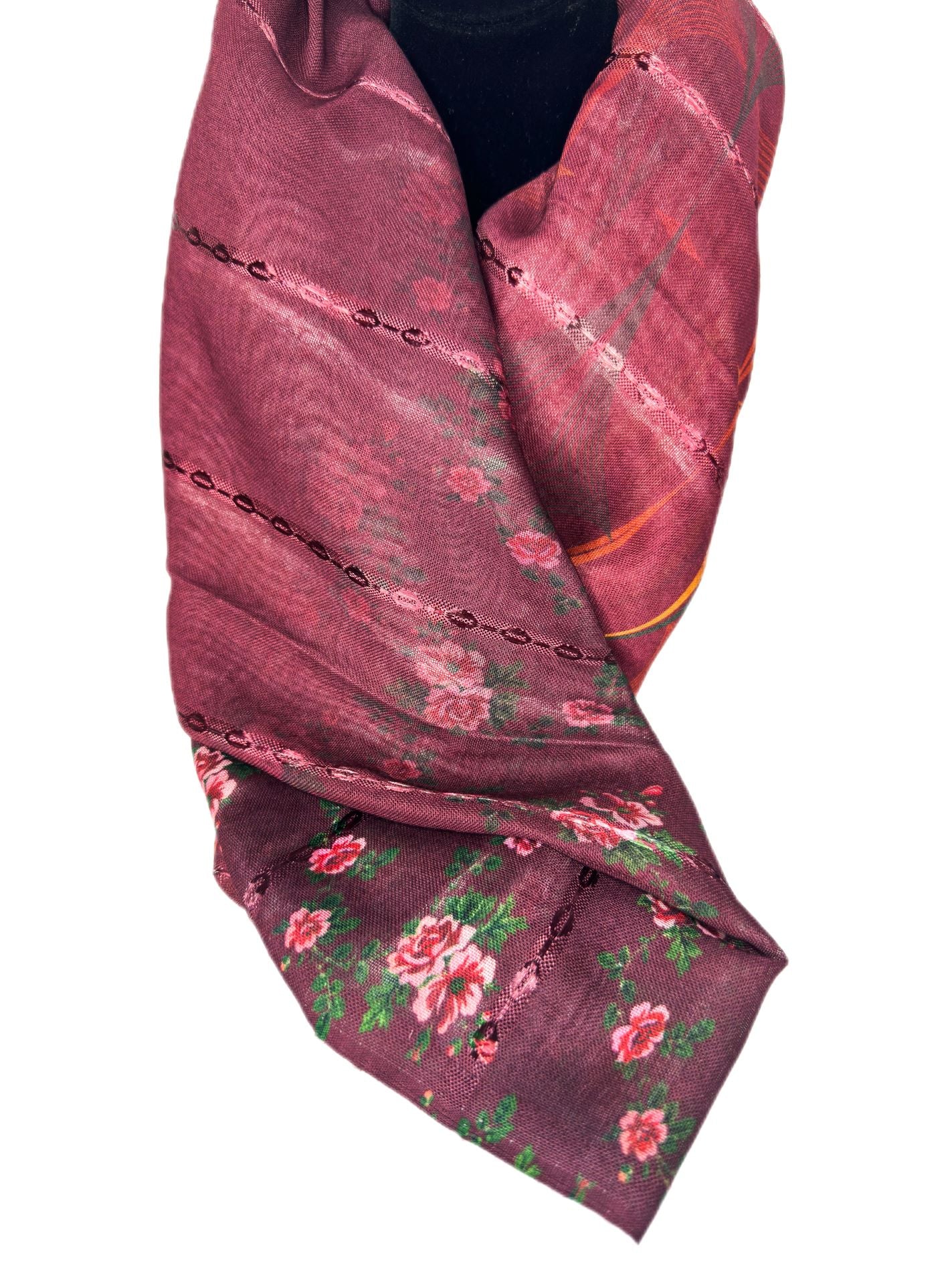 maroon floral patterned scarf-lolini vogue