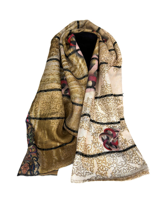 a brown, nude combination with red prints scarf-lolini vogue