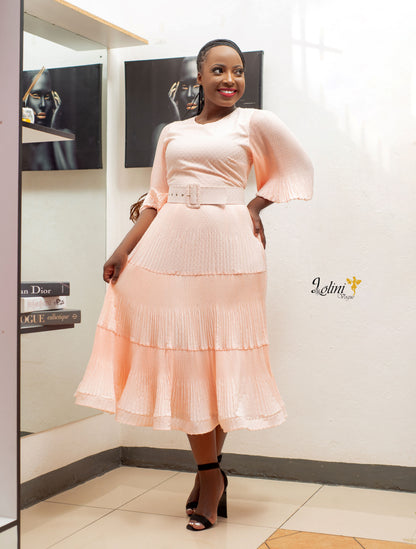 peach belted dress-lolini vogue