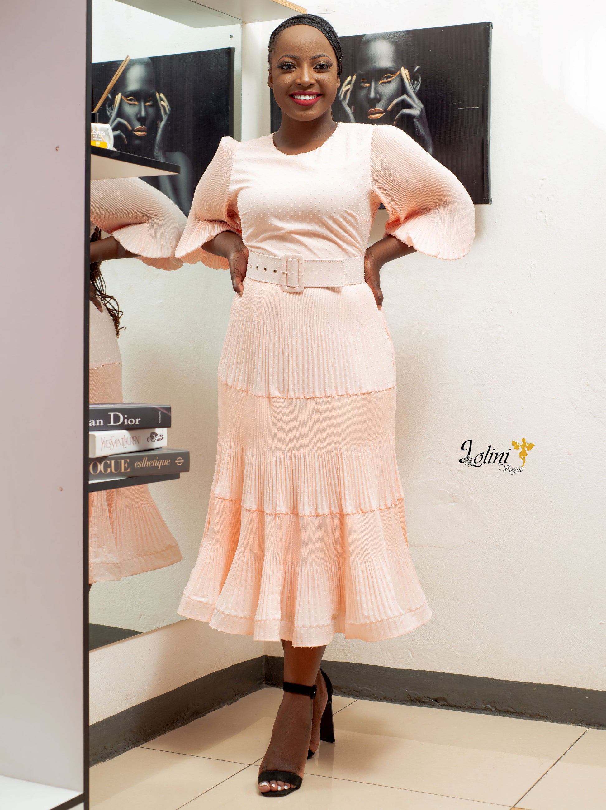 Peach Belted dress-lolini vogue