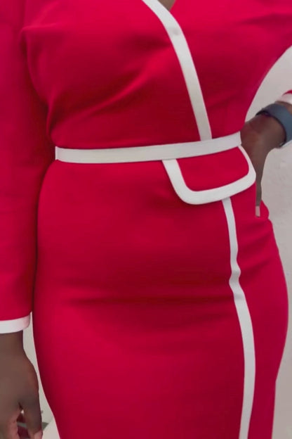 video of red white pencil dress with belt-lolini vogue