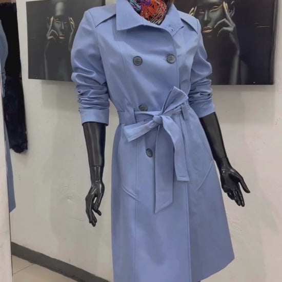 blue double breasted  trenchcoat- lolini vogue