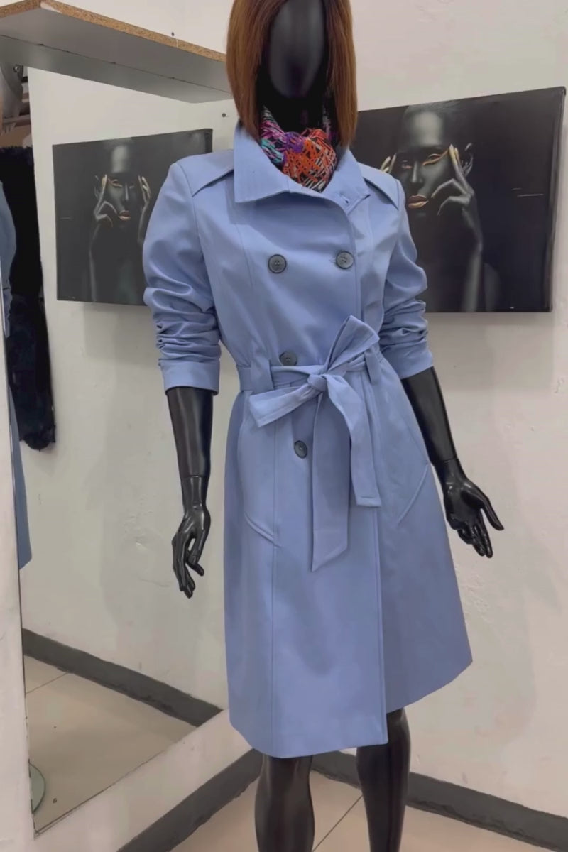 blue double breasted  trenchcoat- lolini vogue