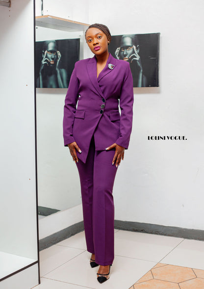 purple classic pant suit with tailor fitted jacket