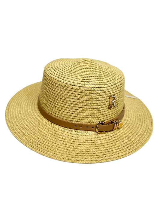 tan round straw hat- lolini vogue