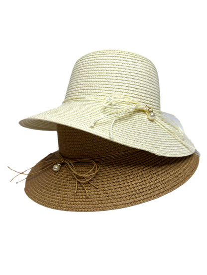 Tan round straw hat- lolini vogue