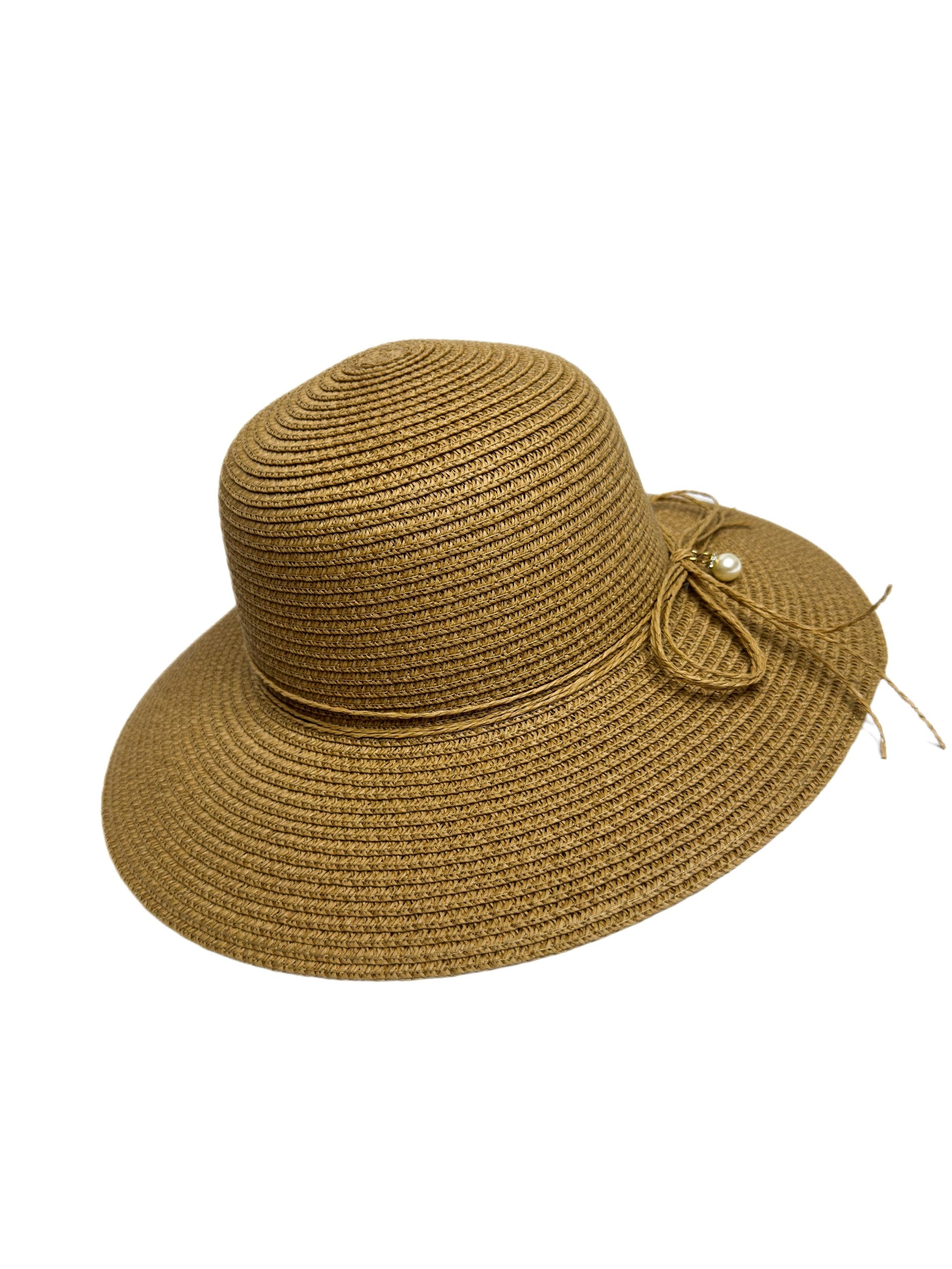 Tan round straw hat- lolini vogue