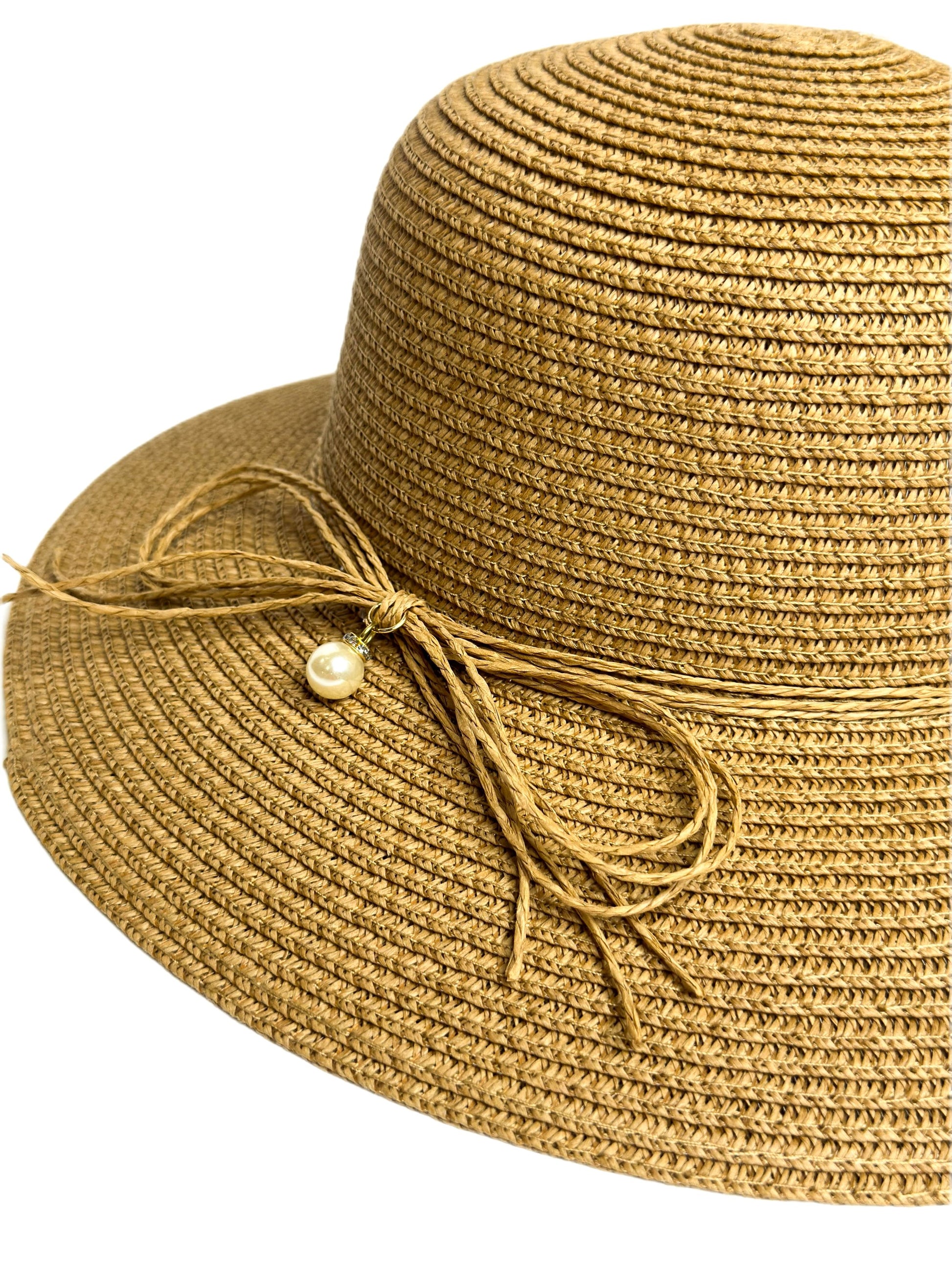 Tan round straw hat- lolini vogue