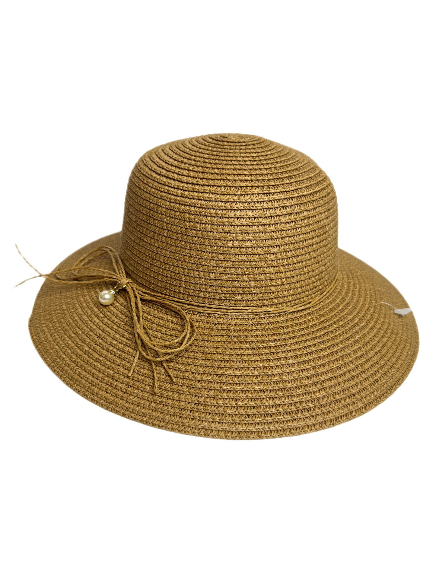 Tan round straw hat- lolini vogue