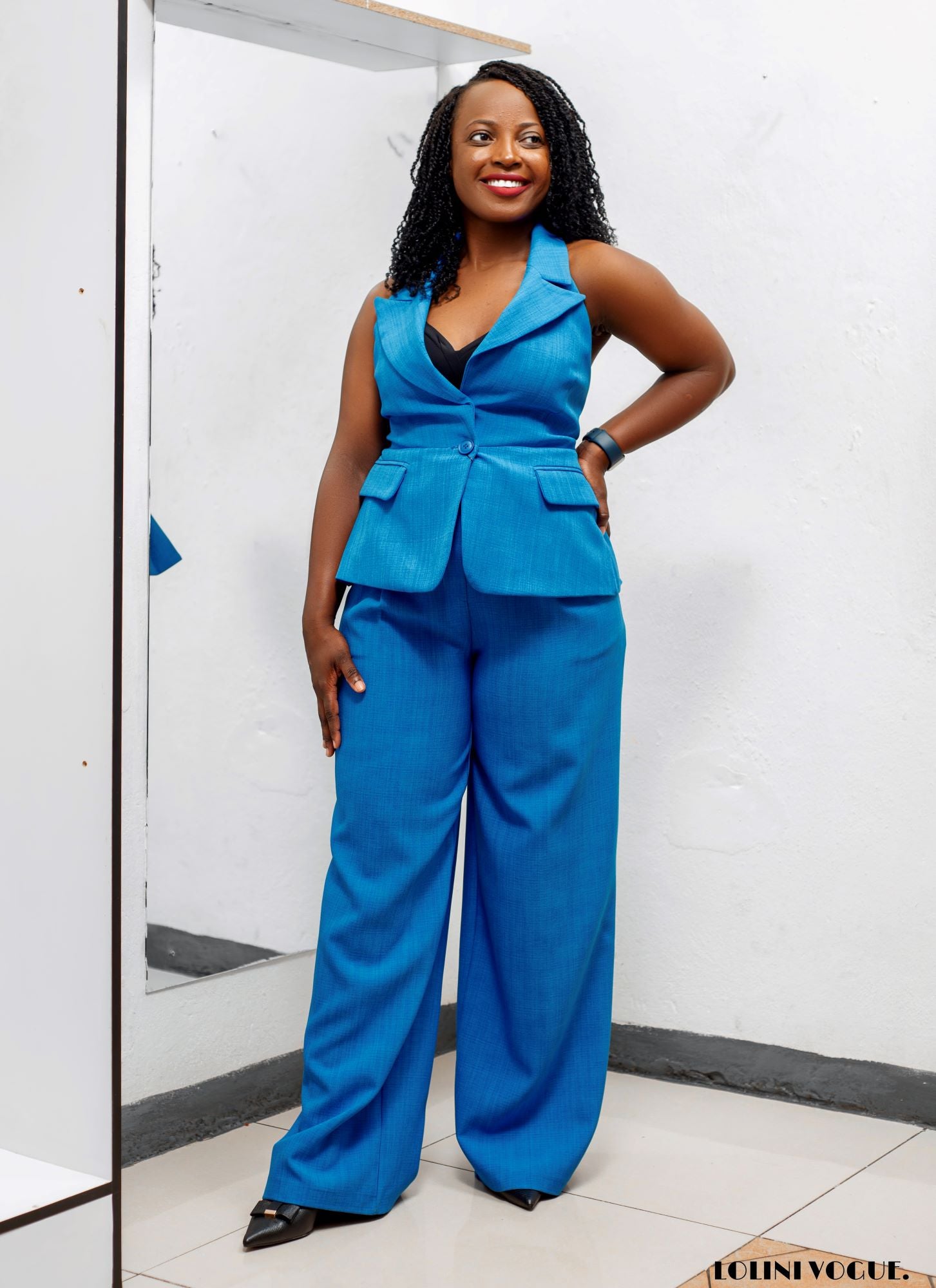 royal blue waistcoat palazzo pant suit-lolini vogue