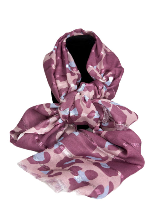 Purple patterned scarf with animal print detail-lolini vogue