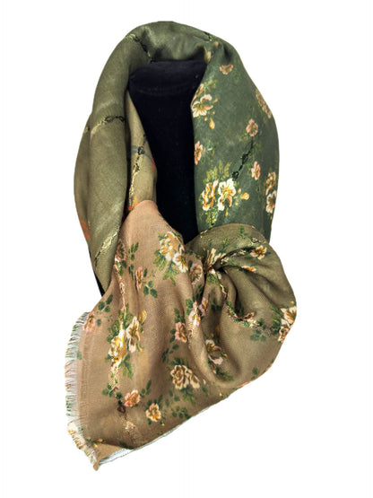 Green scarf with orange floral detail-lolini vogue