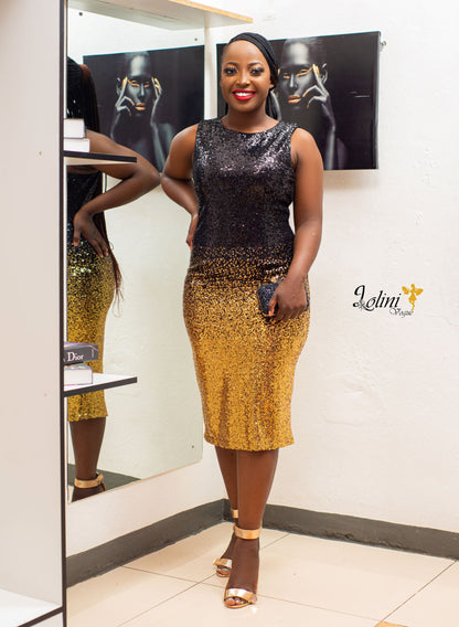 gold and black sequin dress-lolini vogue