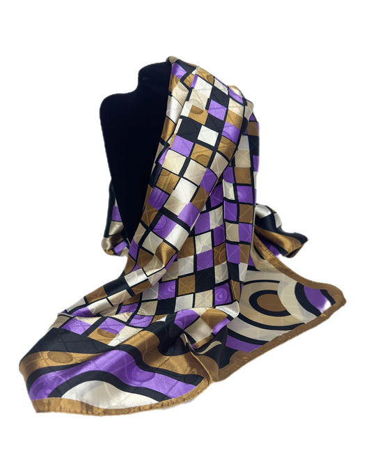 purple grid patterned silk scarf-lolini vogue