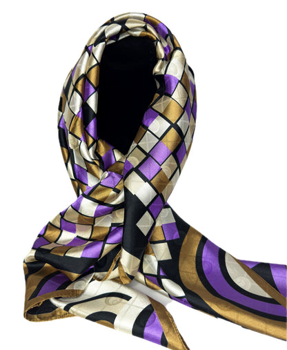 purple grid patterned silk scarf-lolini vogue