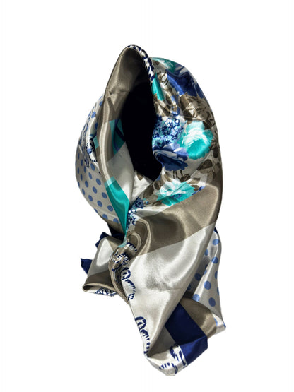 blue printed silk scarf- lolini vogue