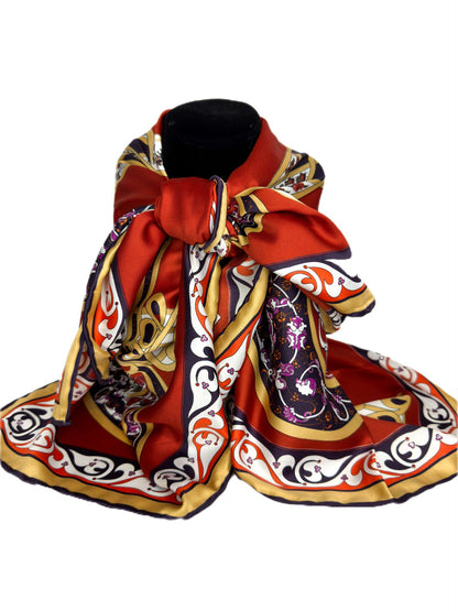 Red elegant print silk scarf-lolini vogue