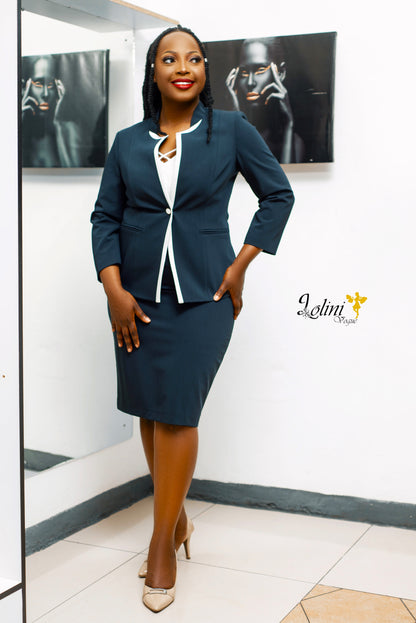 navy skirt suit