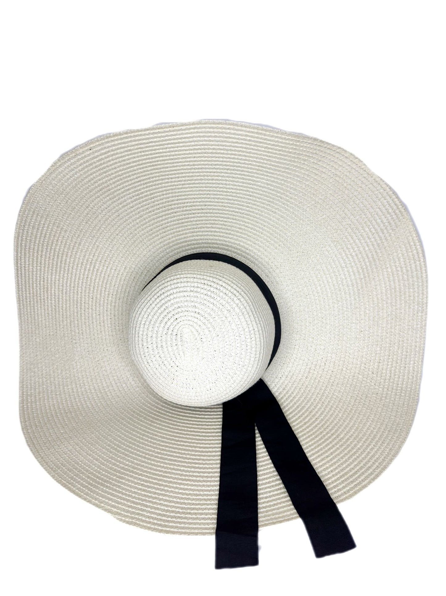 White wide brim sun hat with a black band-Lolini vogue