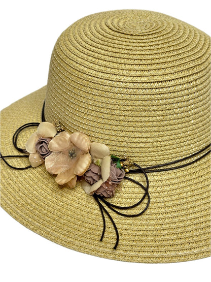 classis round straw hat with floral detail-lolini vogue