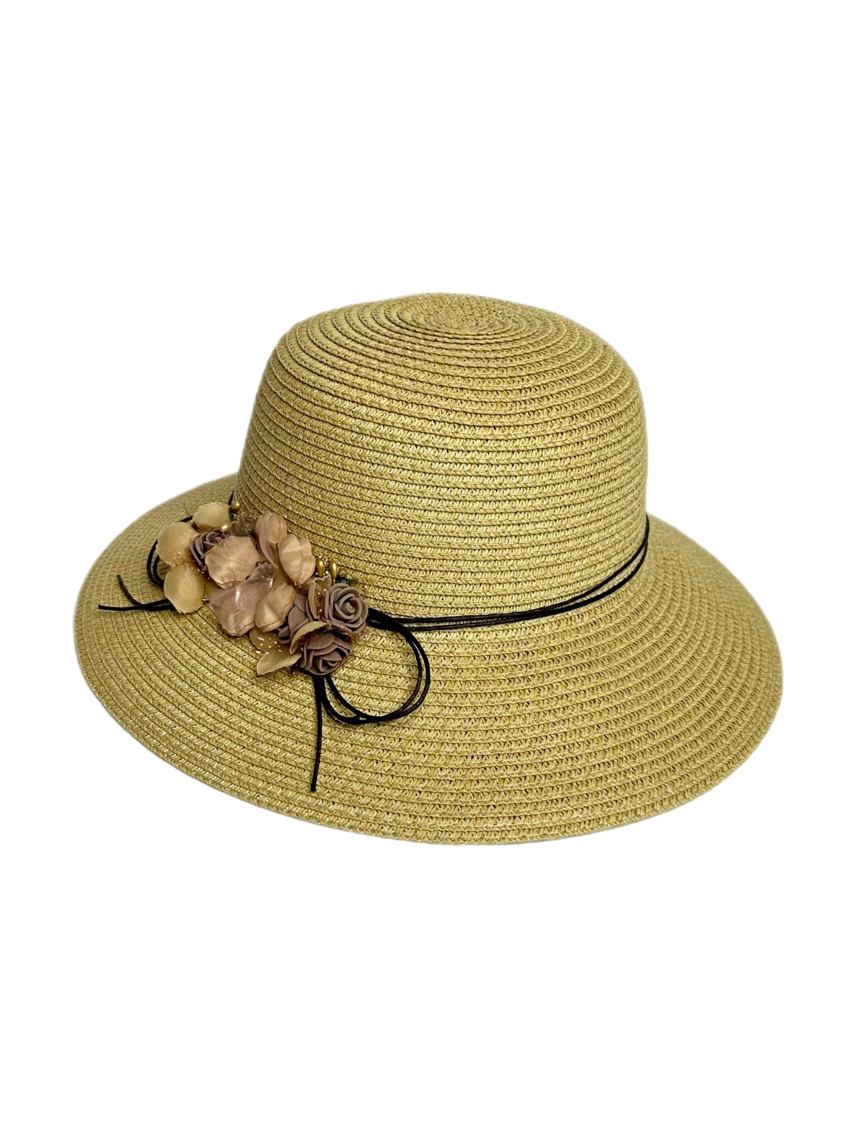 classis round straw hat with floral detail-lolini vogue