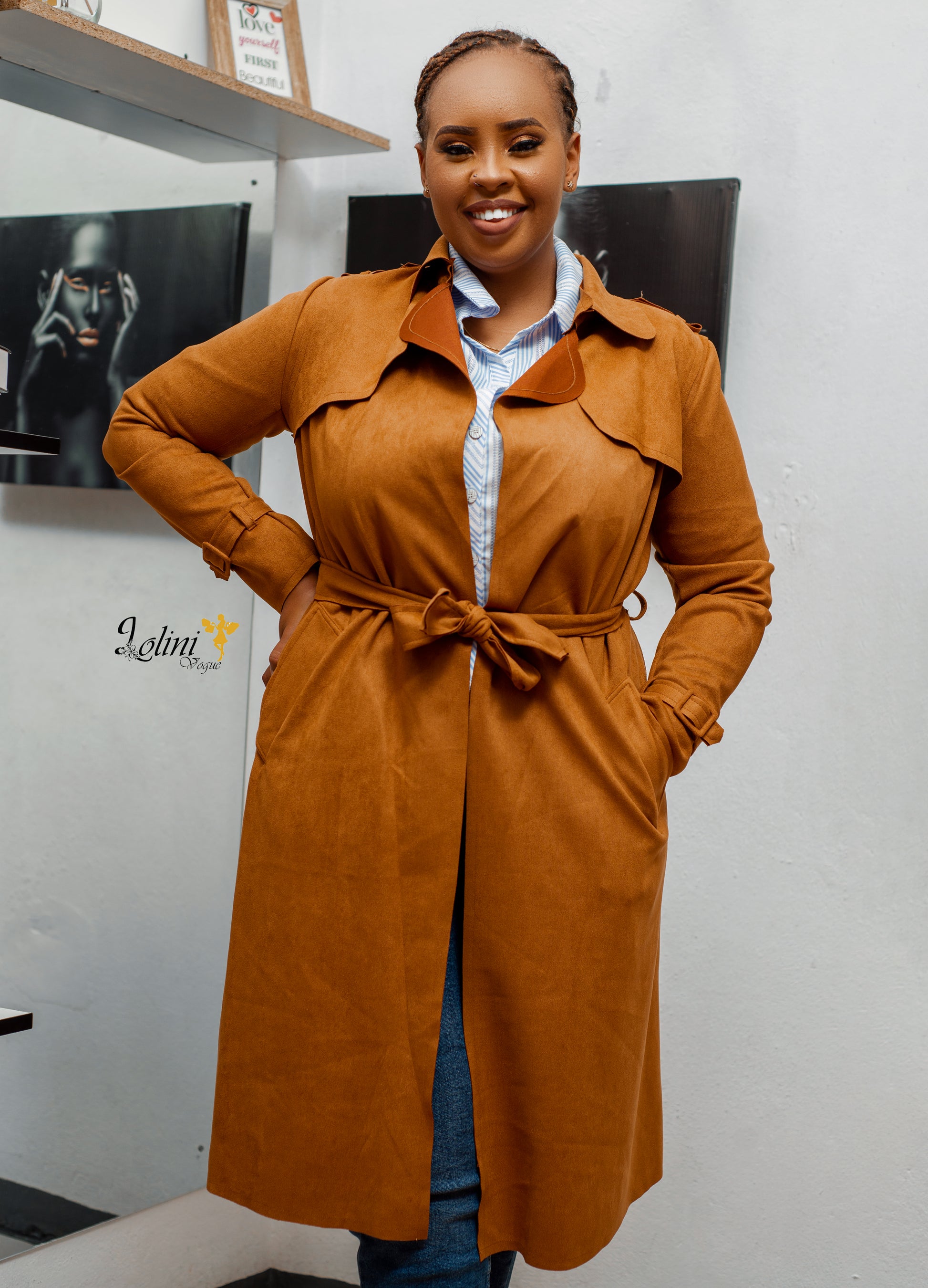 Tan soft fabric trenchcoat- lolini vogue